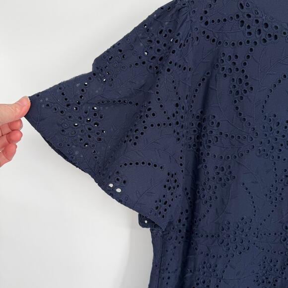 Chico’s Dress Women 16 Navy Eyelet Lace Tiered Feminine Romantic Coastal Grandma - Picture 4 of 9